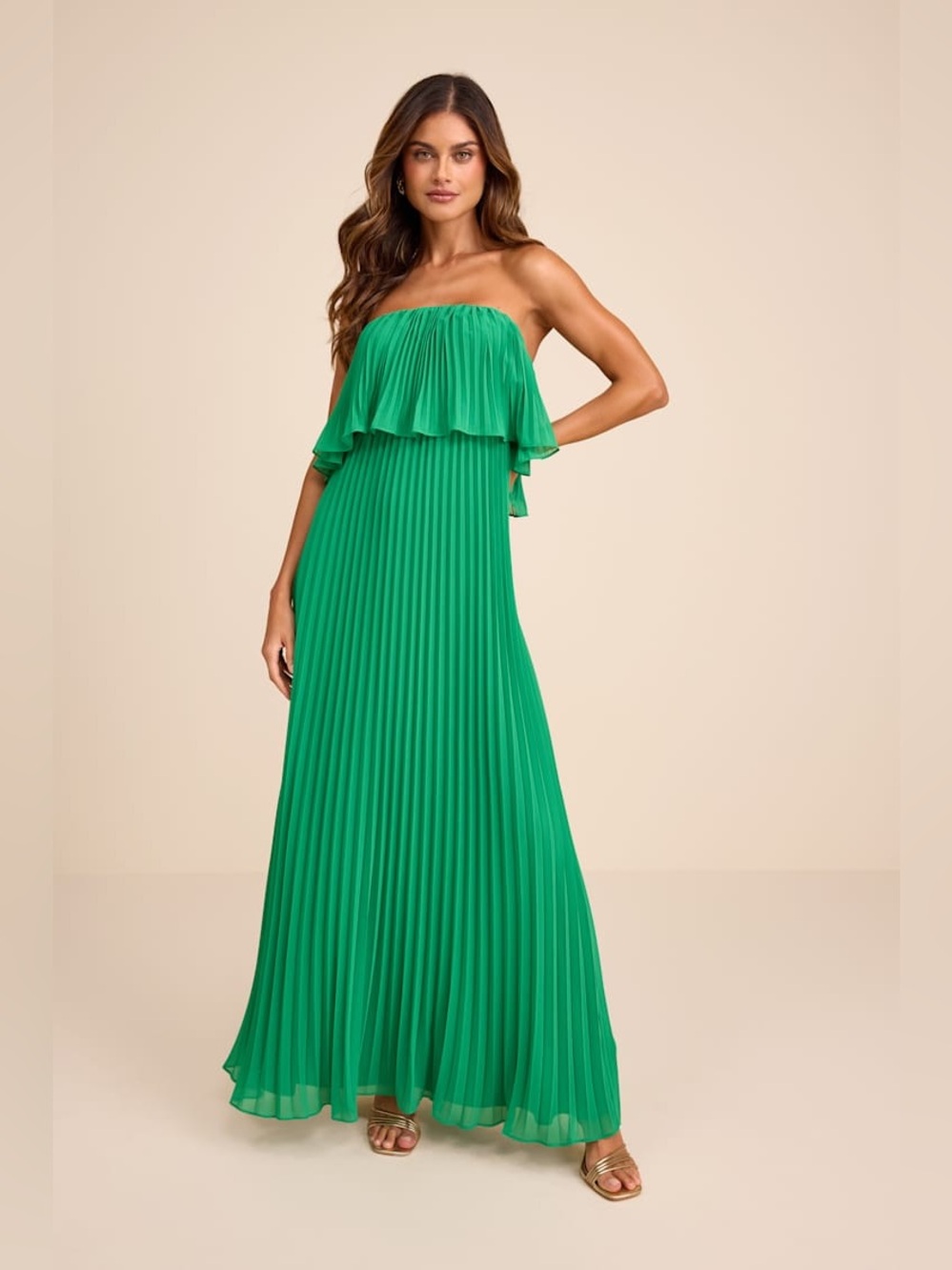 Lulus Arietta Green Pleated Strapless Maxi Dress New with Tags Large